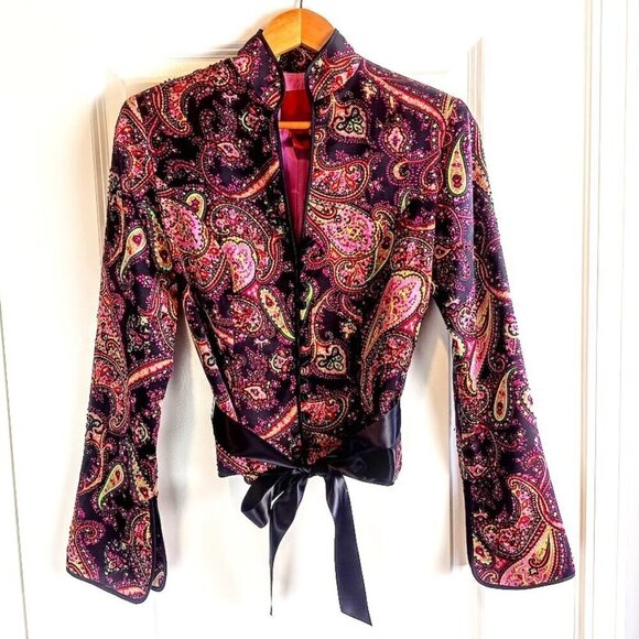 JS Collections Multicolor Paisley Silk Beaded Jacket - Picture 1 of 8